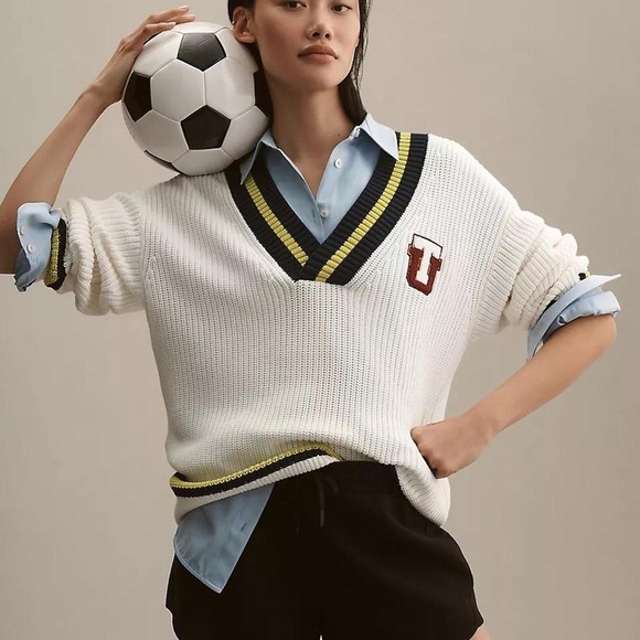 The Upside Sweaters - The Upside from Anthropologie Varsity Josie Sweater in Ivory Comb - Sz XS
